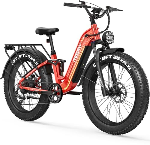 FREESKY Wildcat Ultra Electric Bike for Adults 105mile Long Range Samsung Battery Step-Thru Ebike Fast Dirt E Bike 26'' Fat Tire Electric Bicycle Full Suspension for Commute Mountain City Men Women