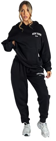 Lang Horn Tracksuit Womens Full Set Uk With Pocket 2 Piece Hooded Oversized Letter Print Lounge Wear Sweatsuits Jogger Set Ladies Gym Activewear