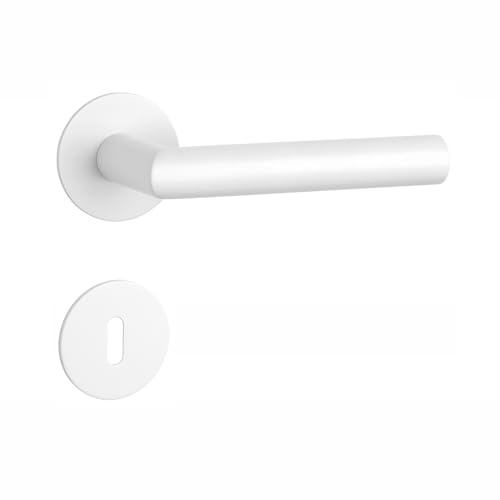 Beschläge Hamburg | STERK OVAL 1750 ROSETTE ULTRA SLIM 3MM | Türklinke mit flachen Buntbart Rosetten ø54,5x3 mm | Türbeschlag für Zimmertüren | Drückergarnitur Türgriff für Innentüren in weiß matt