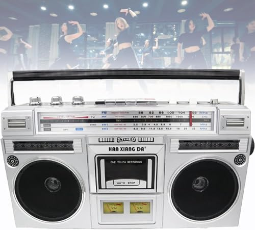 Boombox à cassette portable, lecteur CD rétro classique de style années 80, prise en charge de l'entrée SD/USB, avec radio AM/FM, enregistreur de pour les réunions de famille et les voya(Color:argent)