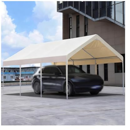 Robuste, Wetterfeste Carports Mit Metallrahmen Für Den Außenbereich, Geeignet Für Traktoren, LKWs, Wohnmobile Und SUVs(White,9.8x19.7x6.5 ft)
