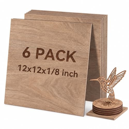 Creatorally Paquete de 6 hojas de madera contrachapada de nogal negro, tablas de madera sin terminar de 12 x 12 x 1/8 pulgadas para corte y grabado láser, manualidades, quema de madera y carteles