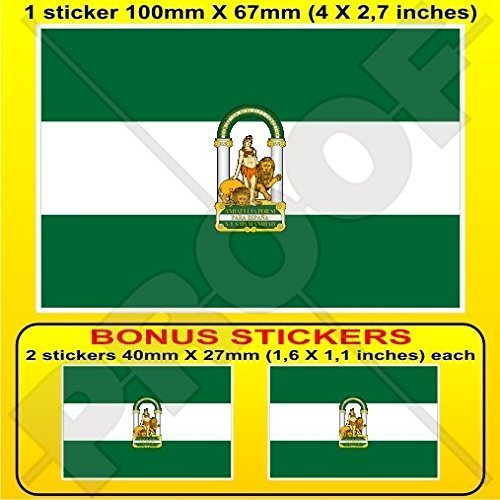 ANDALUSIEN Andalusische Flagge SPANIEN Andalusien Spanisch 100mm Auto & Motorrad Aufkleber, Vinyl Sticker x1+2 BONUS