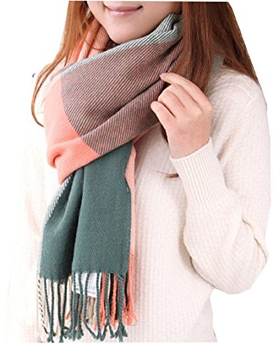 heekpek Sciarpa Donna Invernale Elegante Lunghe Sciarpa Tartan Calda Morbida Colorata Scialle Donna Invernale Cashmere con Frange, rosa