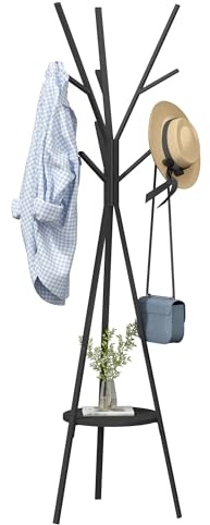 HOME BI Coat Rack Stand, Entryway Standing Coat Tree,Hat Stand Coat Hanger with 9 Hooks for Holding Jacket, Handbag, Clothes, Hats, and Scarves, Black