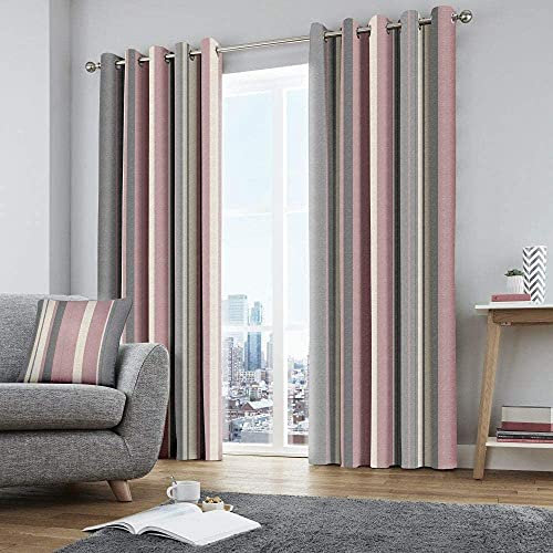 Fusion Two Curtain Panels, Cotton,Polyester, Blush, W229cm (90) x D229cm (90)