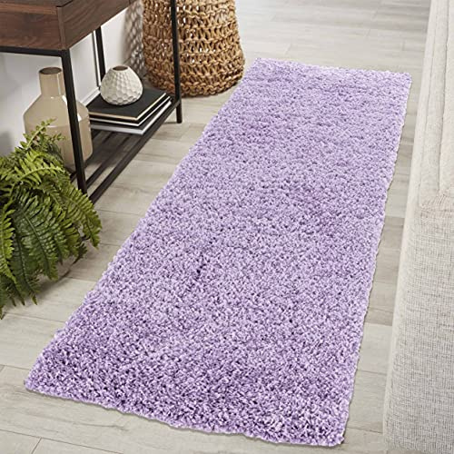 Oxford Plain Soft Thick Shaggy Hallway Runner Rug, Lilac, 60x220cm