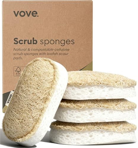 Vove | Premium naturlig kökssvamp | repfri | långvarig | plastfri | naturligt svampkök | naturfiber | miljövänlig | biologiskt nedbrytbar | vegan | (6-pack)