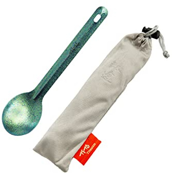 TiTo Bright Colorful Titanium Spork for Outdoor Camping Light Weight Titanium Spoon for Travel Home with Cloth Bag (Green Spoon)