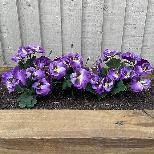 Garden 365 Artificial ​Pansy Flowers - Fake Plants for Outdoor ​or​ Indoor Use - Faux Flower Decorations ​with Fade Resistant Colour - POTS NOT INCLUDED (Purple)