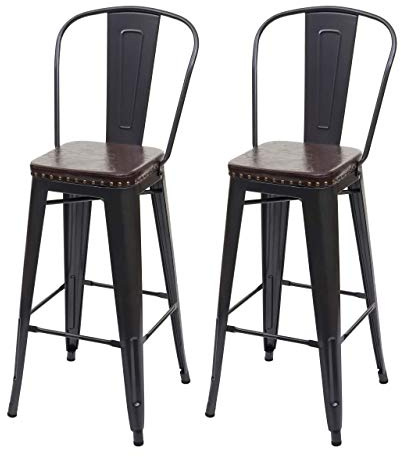 Mendler 2er-Set Barhocker HWC-H10c, Barstuhl Küchenhocker, Metall Kunstleder Chesterfield Industrial Gastronomie - schwarz-braun
