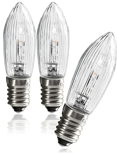 com-four® 3x LED Ersatzbirne, LED-Riffelkerze für Schwippbogen | Spitzschaftkerze für Weihnachtsbeleuchtung - 0,3W 14-55V E10 5042-130