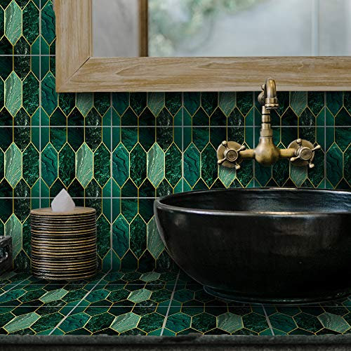 Adesivo da parete per pavimenti, per decorare la casa, adesivo autoadesivo per piastrelle e decorazioni per soggiorno, cucina, 20 x 20 x 10 pezzi, adesivo per piastrelle di mosaico verde doratura