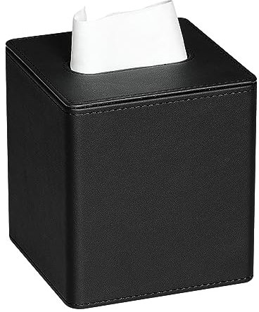 MEIBOOCH Taschentuchbox-Abdeckung, stilvoll, PU-Leder, quadratisch, mit magnetischer Unterseite, für Badezimmer, Schlafzimmer oder Büro (Schwarz)