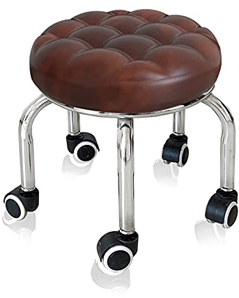 YNGJUENCP Moderne Runde Rollhocker, Pu-Leder-runder Hocker Mit Rollen, Spa-Zeichnung Salon Tattoo-arbeitsmassage-hocker-arbeitsstuhl Klein (schwarz/Rot Braun)(Color:02)