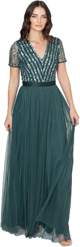 Maya Deluxe Maya Berry Embellished Halter Neck Maxi Dress Robe de Demoiselle d'honneur, Emerald Green, 42