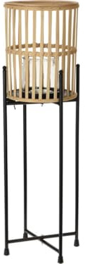 Koopman Portacandela antivento con inserto in vetro e telaio, Ø 20 x 70 cm, colore naturale/nero, portacandela per candele da giardino