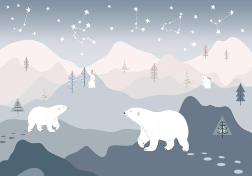 Wesmilewallpaper Papier Peint Panoramique Dessin Animé Montagne Pic Paysage Naturel Mignon Ours Polaire Chambre D'Enfant 400x280cm 3D Intissé Soie Poster Geant Mural