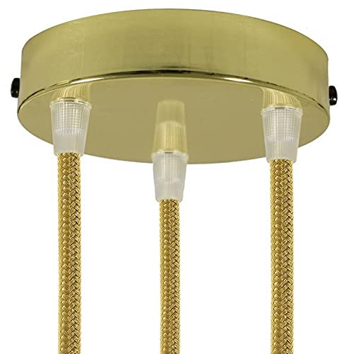 Baldachin für Texilkabel, Lampen Baldachin Metall. 1/2/3/5/7 Loch. Weiß, Schwarz, Chrom, Kupfer, Messing, Perlschwarz (3 Loch Messing)