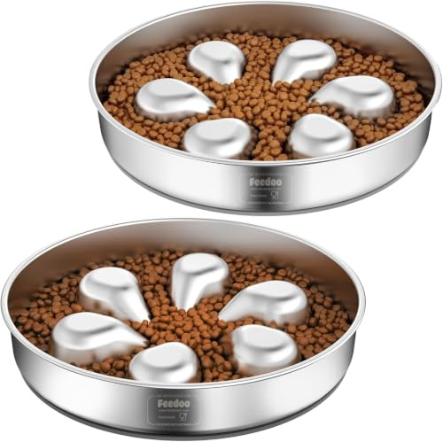 Feedoo Slow Feeder Hundenapf – 2 Packungen, Metall-Puzzle-Schüssel für mittelgroße große Rassen, Labyrinth-Schüssel zum Verlangsamen des Fressens [rutschfeste Matte im Lieferumfang enthalten]