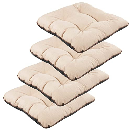 SuperKissen24. Juego de 4 Cojines de Asiento - Cojín de Silla 45x45 cm para Interior y Exterior Cómodo e Impermeable para Muebles de Jardin, Terraza, para Suelo - Lino Beige