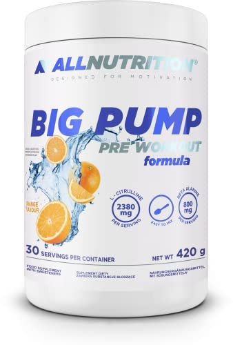 ALLNUTRITION Big Pump Pre Workout Performance Boost Food Supplement - L-Citrulline, L-Arginine, Taurine, Beta Alanine Mix - No Stimulants - Instant Powder 420g - Orange