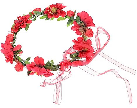 minkissy Blumenkronen-stirnband Für Mädchen Floral Haarband Brautkranz-kopfbedeckung Blumenkopfschmuck Blumenmädchenkrone Blumen-stirnbänder Für Hochzeit Party Rot