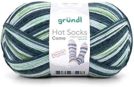 Gründl Wolle Hot Socks Como 6-fach 1 Knäuel 150 g, Lindgrün-weiß | Sockenwolle für 1 Paar Socken - Sockengarn - 75% Schurwolle, 25% Polyamid - 100 g / 420 m - Nadelstärke 2,5 - 3