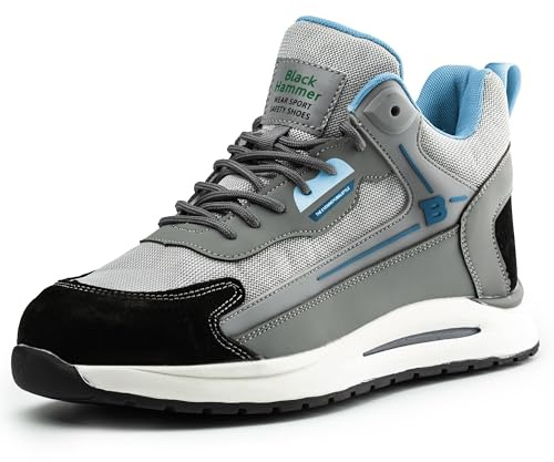 Black Hammer Men's Safety Trainers Lightweight Water-Resistant Non-Slip Outdoor Work Shoes with Midsole Protection Ideal for Warehouse Trekking & Professional Utility Job Vapour S1P SRC Black (8 UK)