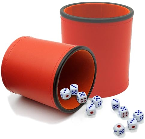 GERUI 2 stück Würfelbecher mit Filz ausgekleidete Würfel-Shaker-Becher-Set leise beim Schütteln für Liars Farkle Yahtzee Brettwürfelspiele leise im Schütteln inklusive 10 Würfeln (Rot)