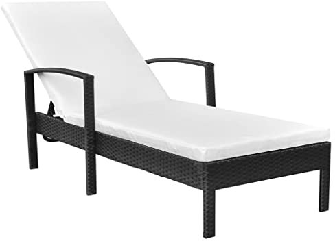 ULUYYUC Rattan-Liegebett Sonnenbank Tagesbett-Überdachung Liege GartenSonnenliege mit Auflage Poly Rattan Schwarzgeeignet für Pools, Strände, Decks