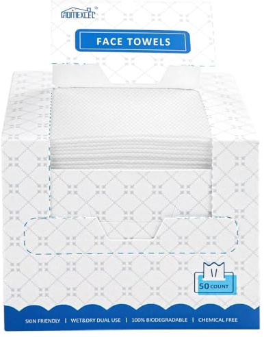 HOMEXCEL Face Towels, Disposable Face Towelette, Biodegradable Makeup Remover Dry Wipes 50 Count, Super Soft Clean Facial Towels Wash Cloth for Sensitive Skin
