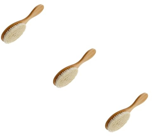 Healvian 3 Stück Naturwolle Haar Kopfhautbürste Duschbürste Kamm Haarreinigung Shampoo Friseurbürste Weiß Khaki