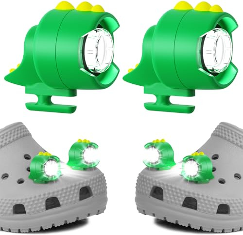 FerrDeery Luci per scarpe, 2 pezzi, graziosi fari a forma di dinosauro, per scarpe in stile coccodrillo, 3 modalità di illuminazione, accessori per scarpe, durata 145 ore, luce notturna impermeabile
