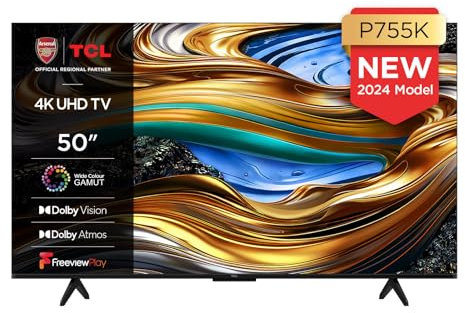 TCL 50P755K 50-inch Ultra HD, Wide Color Gamut, 4K HDR TV, Smart TV Powered by Android TV (Dolby Atmos 2.0, Dolby Vision, HDR 10+, Voice Control, compatible with Google assistant, Chromecast built-in)