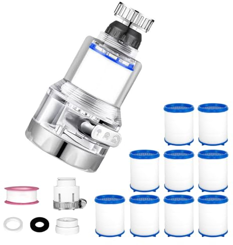 VIPMOON Filter für Wasserhahn, wasserfilter wasserhahn,Anti-Kalk, 360 °drehbar,mit 9 Filtern aus PP-Baumwolle,für Haus, Küche, Badezimmer, Waschbecken,(3 Betriebsmodi)