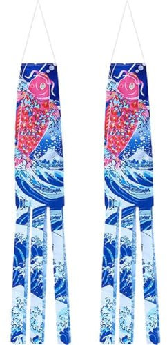 HiyyFloy Manche À Air De Carpe Japonaise avec Banderole 2 Pièces Cerf-Volant Koinobori Drapeau De Chaussette À Vent Japonais Classique Magasin De Sushi Décor Suspendu pour Chambre Izakaya