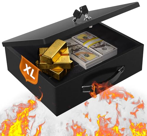 Fireproof Document Box, Fire Resistant Safe Box with Key Lock for Home, Portable Fireproof Lock Box for Personal Items, Passport, Cash, Tablet, X Large 13.2 x 11 x 4.13