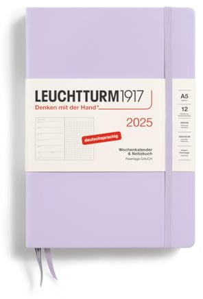 LEUCHTTURM1917 370536 Wochenkalender & Notizbuch Dotted Medium (A5) 2025, Lilac, Deutsch