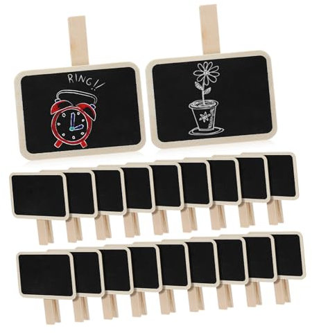 HONMEET Lot De 20 Mini Tableaux Noirs En Bois 7,2x6,8x4,8 Cm, Étiquettes Ardoise Réutilisables Pinces Robustes Pour Buffet Et Organisation De Photos