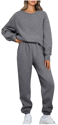 Träningsoverall för kvinnor loungeset överdimensionerad sweatshirts pullover joggingbyxor dam Coords set tvådelad outfit flygplats outfit hemkläder träningskläder set, Mörkgrått, L