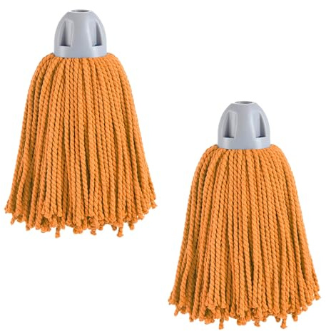 MAYA Balai à Franges Max Pro. Nettoyage Efficace et Durable des Surfaces Lisses. 100% Microfibre. Extra Absorbante et Facile à Essorer. Fil Universel. Paquet de 2 Serpillières (Orange)
