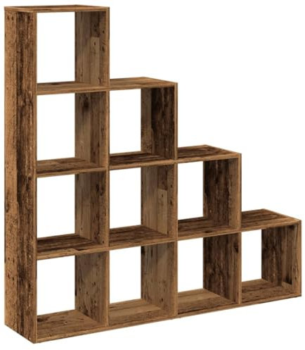 vidaXL Raumteiler Bücherregal 4 Stufen, Standregal Treppenregal für Wohnzimmer Schlafzimmer Büro, Stufenregal Regal, Altholz-Optik Holzwerkstoff