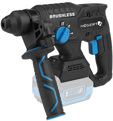 HÖGERT TECHNIK Akku-Kombihammer 18V OneAccuSystem, bürstenloser Motor, 2,0 J Schlagenergie, SDS+ Bohrfutter, 4600 IPM, Meißelfunktion, LED, für Beton, Holz und Metall, ohne Akku