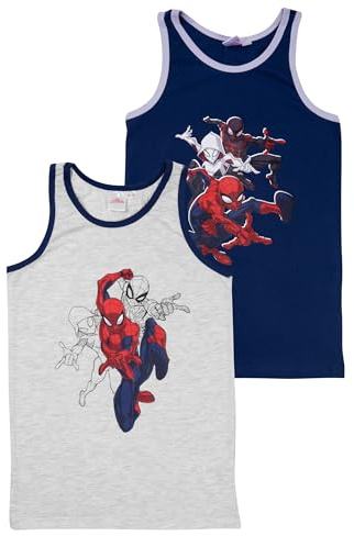 Marvel Spider-Man Unterhemd für Jungen - Kinder Tank Top Hemdchen Unterwäsche Grau/Blau (2er Pack)