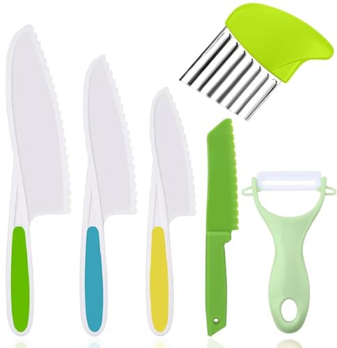 Jidyllic Set Coltelli Bambini,6 Pcs Coltello Bambini Coltello Da Frutta Per Bambini Coltelli per Bambini in Plastica per Tagliare e Cucinare Frutta o Verdura
