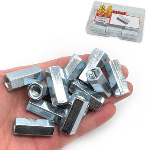 Matrelt 12Pcs 5/16-18 Hex Coupling Nut, Threaded Rods Coupling Nuts Zinc Plating Extended Hexagon Rod Coupling Nuts, Threaded Connectors for Full All Threaded Rod, Eyebolts,Wedge Anchor,Chain Links