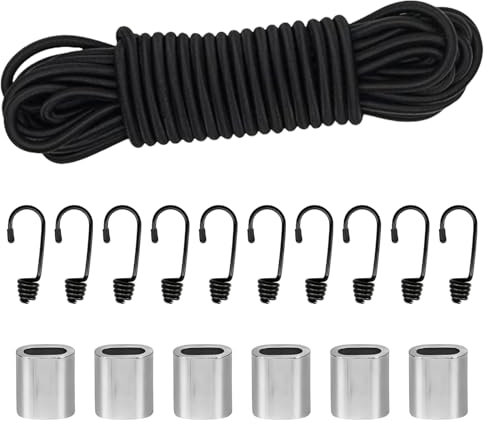 Sporgo Corda in gomma da 8 mm, colore nero: 12 m, corda espandibile in gomma, tenditore per teloni con gancio, accessori fai da te, corda elastica in gomma, corda di tensione per rimorchio, tenda