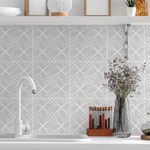 Piastrelle Adesive Cucina Striscia Grigia Piastrelle Adesive Bagno Impermeabile Piastrelle Adesive Bagno, PVC Piastrelle Adesive,Pannelli Decorativi Per Pareti Piastrelle Bagno 20 Pezzi(15x15cm)