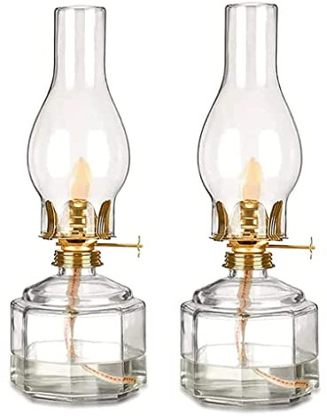 PXAMORTEL Glas Kerosinlampe Öllampe, 1 Paar Petroleumlampe Vintage Klarglas Öllampen Lampe mit Docht Laterne Antike Haushaltsöllampe Laterne